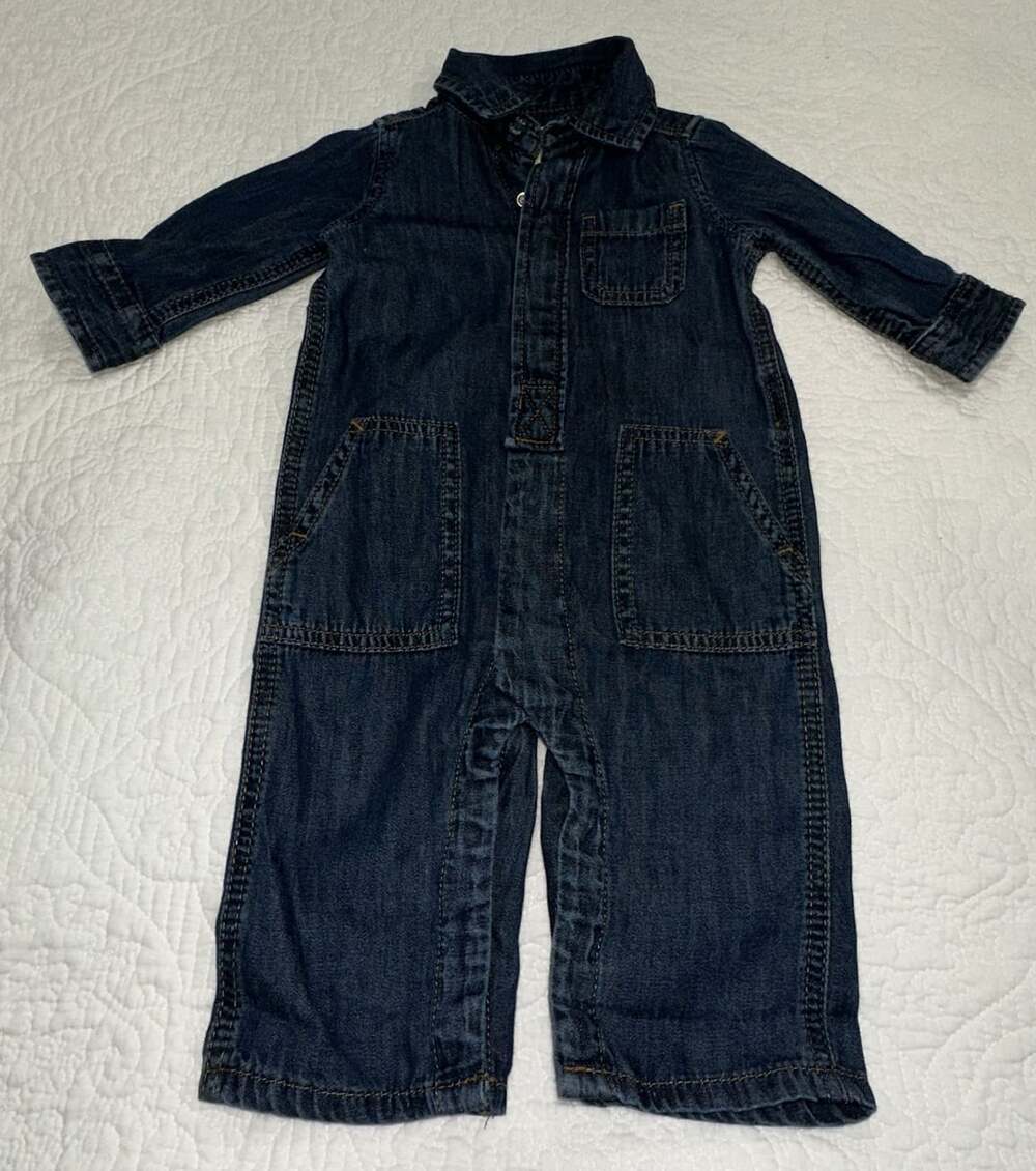 NWOT Baby Gap Denim Jumpsuit Size 3-6 Months Blue Utility Romper